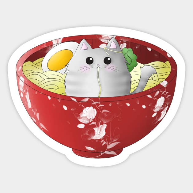 Kawaii cute funny japanese anime cat in a noodles ramen bowl - cats lover - foodie - food lover Sticker by Vane22april